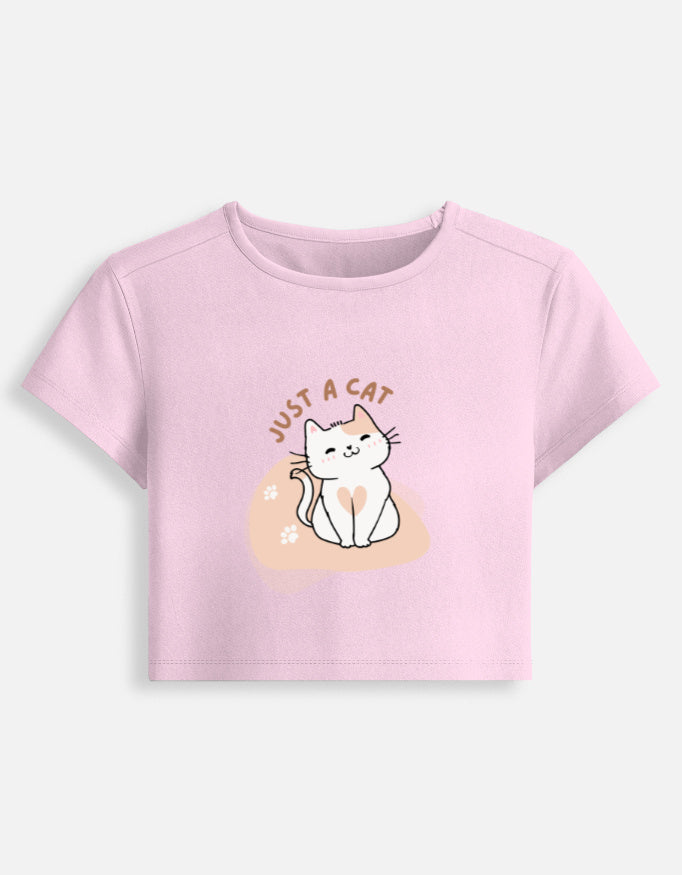 11FIT Just A Cat Graphic Women's Baby Tee - 90s Y2K Fitted Cotton T-Shirt India - Detail View 4 - 11FIT India
