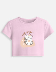 11FIT Just A Cat Graphic Women's Baby Tee - 90s Y2K Fitted Cotton T-Shirt India - Detail View 4 - 11FIT India