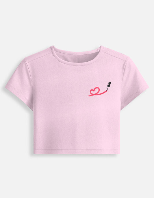 11FIT Lipstick Brushstroke Heart Graphic Baby Tee - Aesthetic Chic Fitted Top India - Detail View 4 - 11FIT India
