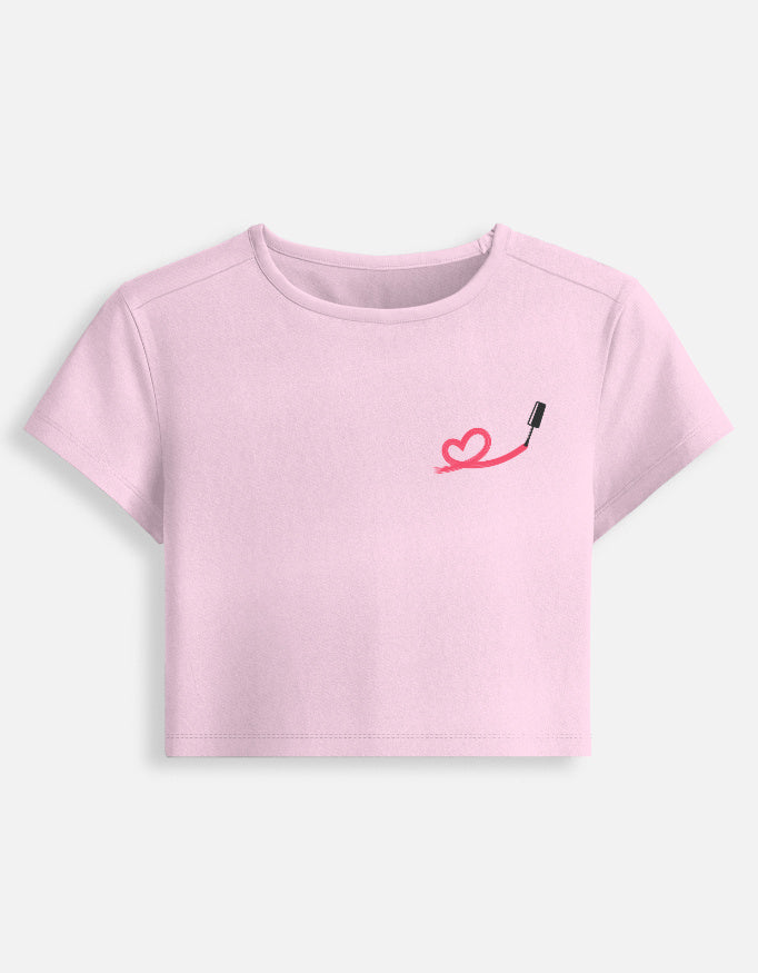 11FIT Lipstick Brushstroke Heart Graphic Baby Tee - Aesthetic Chic Fitted Top India - Detail View 4 - 11FIT India