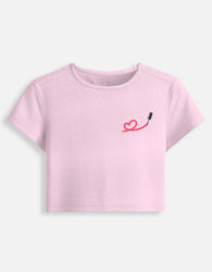 11FIT Lipstick Brushstroke Heart Graphic Baby Tee - Aesthetic Chic Fitted Top India - Detail View 4 - 11FIT India