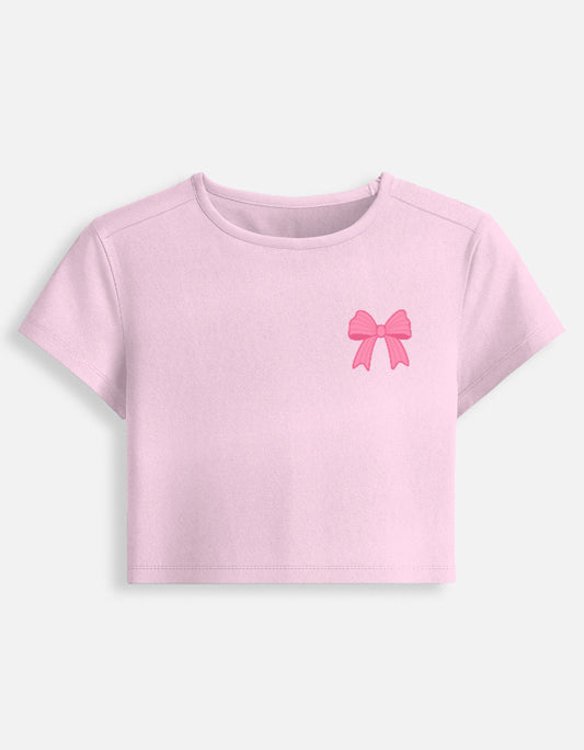 11FIT Coquette Pink Ribbon Bow Graphic Baby Tee - Y2K Aesthetic Bow T-Shirt India - Detail View 4 - 11FIT India