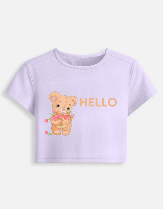 11FIT Hello Teddy Bear Floral Graphic Baby Tee - Cute Aesthetic Women's Top India - Detail View 5 - 11FIT India