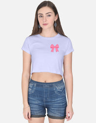 11FIT Coquette Pink Ribbon Bow Graphic Crop Top - Aesthetic Bow T-Shirt for Women India - Detail View 9 - 11FIT India