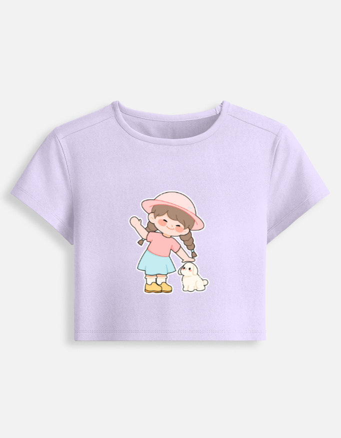 11FIT Anime Chibi Girl & Puppy Graphic Baby Tee - Kawaii Anime Aesthetic Women's Top India - Detail View 5 - 11FIT India