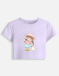 11FIT Anime Chibi Girl & Puppy Graphic Baby Tee - Kawaii Anime Aesthetic Women's Top India - Detail View 5 - 11FIT India