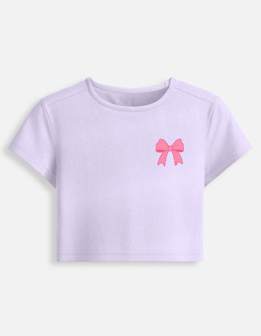11FIT Coquette Pink Ribbon Bow Graphic Baby Tee - Y2K Aesthetic Bow T-Shirt India - Detail View 5 - 11FIT India