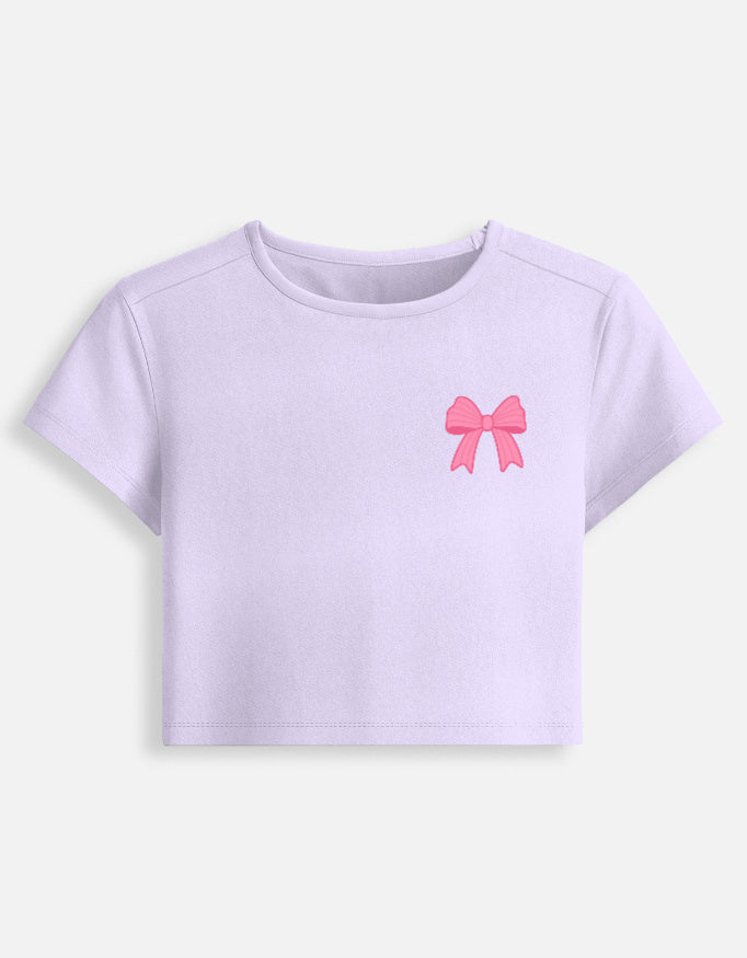 11FIT Coquette Pink Ribbon Bow Graphic Baby Tee - Y2K Aesthetic Bow T-Shirt India - Detail View 5 - 11FIT India