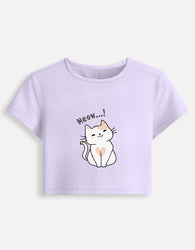 11FIT Meow Kitty Heart Graphic Women's Baby Tee - Y2K Cute Kawaii T-Shirt India - Detail View 5 - 11FIT India