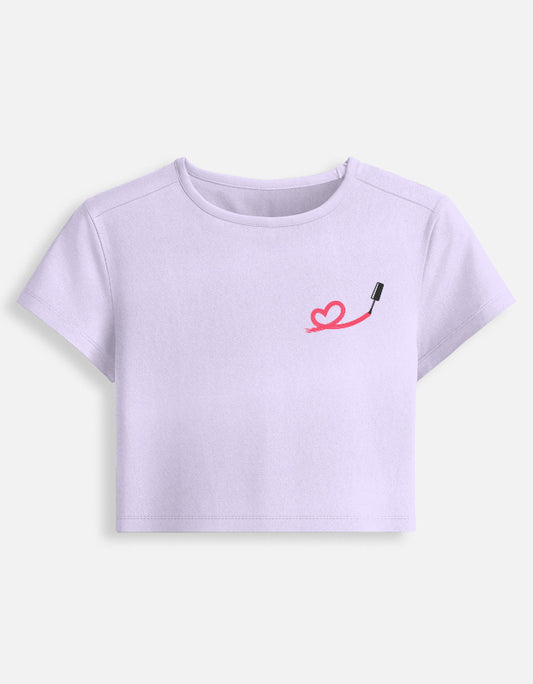 11FIT Lipstick Brushstroke Heart Graphic Baby Tee - Aesthetic Chic Fitted Top India - Detail View 5 - 11FIT India