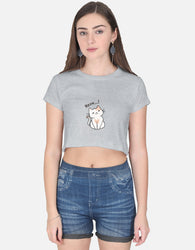 11FIT Meow Cute Kitty Graphic Women's Crop Top - 100% Cotton Kawaii Feline T-Shirt India - Detail View 4 - 11FIT India