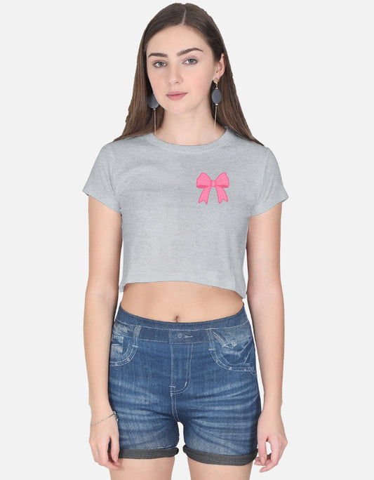 11FIT Coquette Pink Ribbon Bow Graphic Crop Top - Aesthetic Bow T-Shirt for Women India - Detail View 4 - 11FIT India