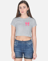 11FIT Coquette Pink Ribbon Bow Graphic Crop Top - Aesthetic Bow T-Shirt for Women India - Detail View 4 - 11FIT India