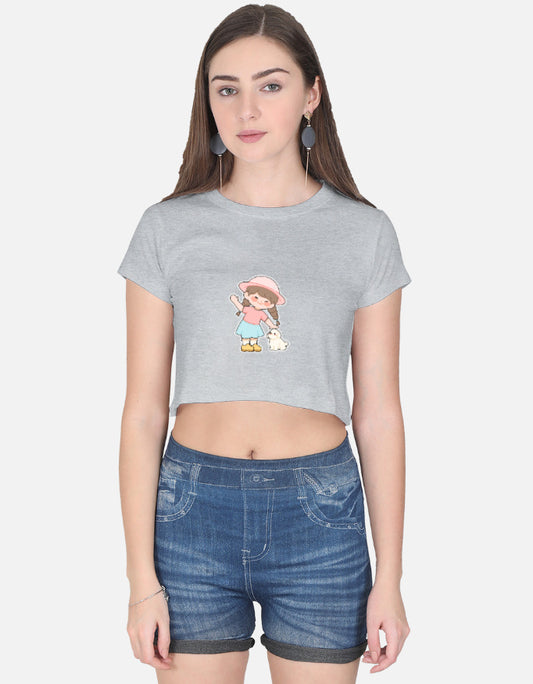 11FIT Anime Chibi Girl & Puppy Graphic Crop Top - Cute Japanese Anime Kawaii T-Shirt India - Detail View 4 - 11FIT India