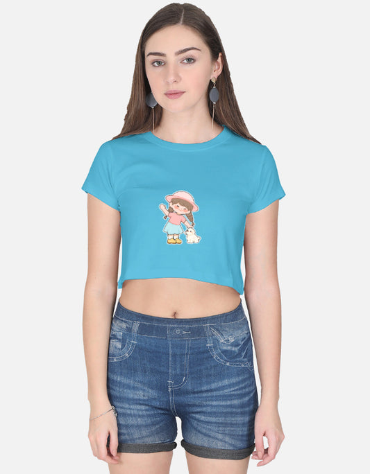 11FIT Anime Chibi Girl & Puppy Graphic Crop Top - Cute Japanese Anime Kawaii T-Shirt India - Detail View 5 - 11FIT India