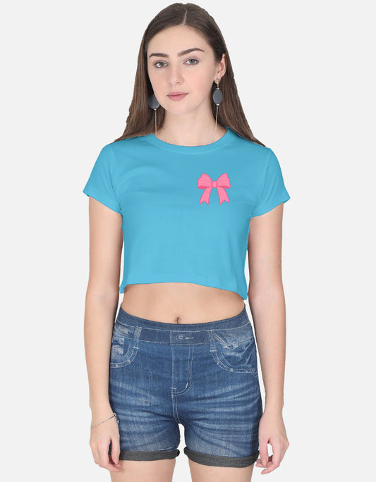11FIT Coquette Pink Ribbon Bow Graphic Crop Top - Aesthetic Bow T-Shirt for Women India - Detail View 5 - 11FIT India